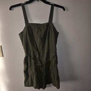 Old Navy Green Linen Blend Romper Overalls Jumpsuit Womens Large Tank top Shorts